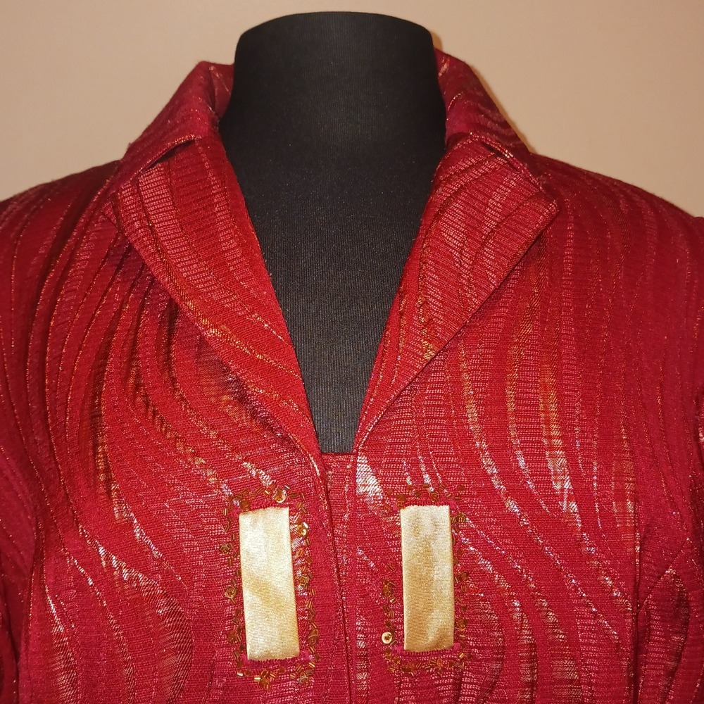 Vintage G.O.S.P.E.L. Michael Jackson Red Gold Metallic Jacquard Skirt Suit  14W - Picture 5 of 16